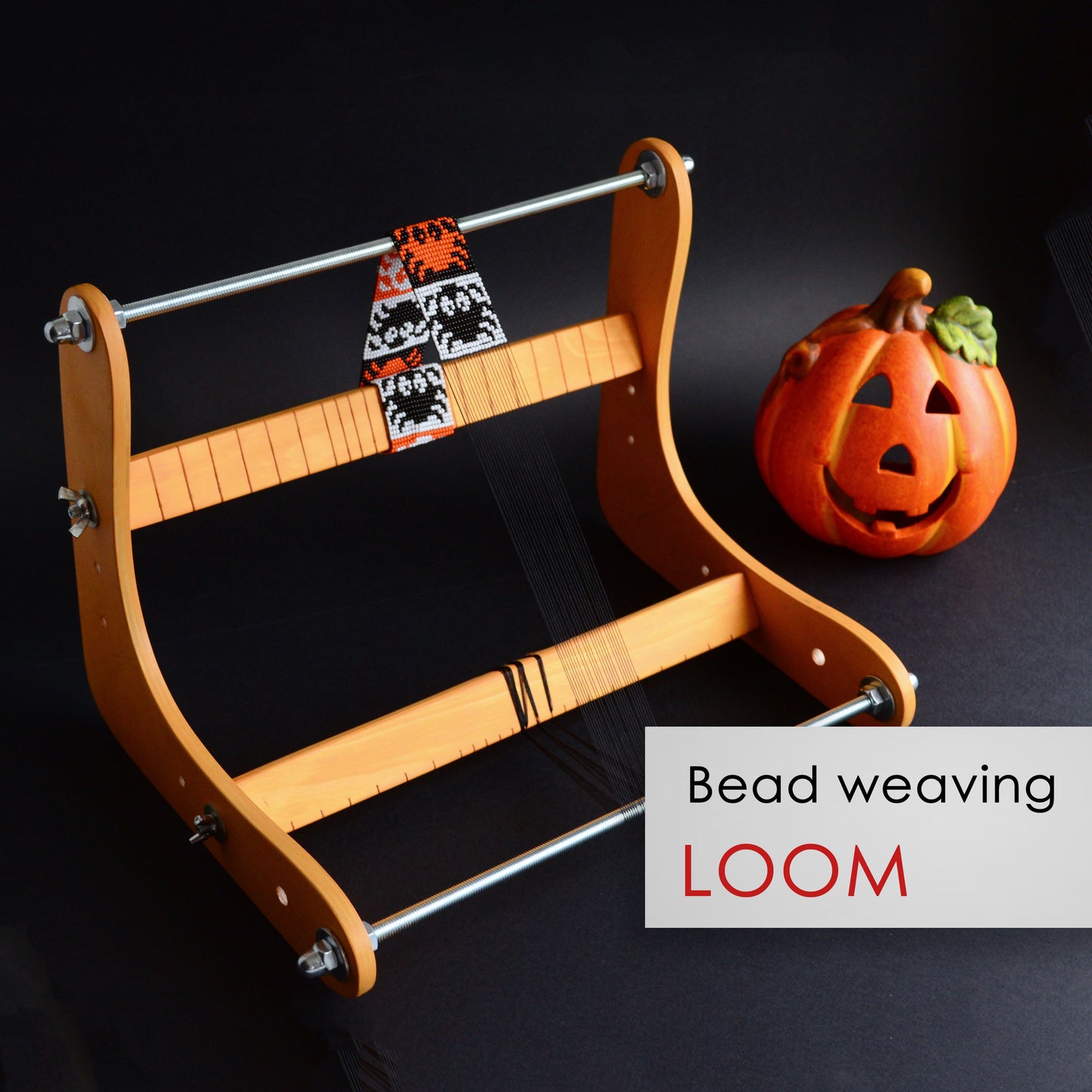 Halloween Pumpkin Big Wooden Loom for LONG seed beadwork weaving (Limited Edition)