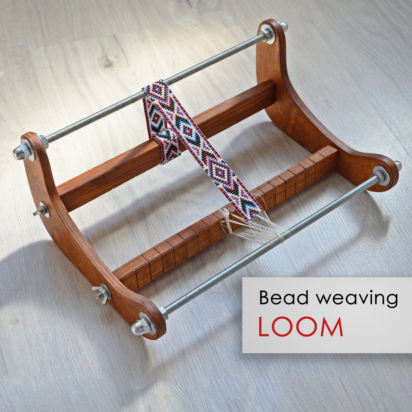 Dark Wooden Loom for LONG seed beadwork weaving