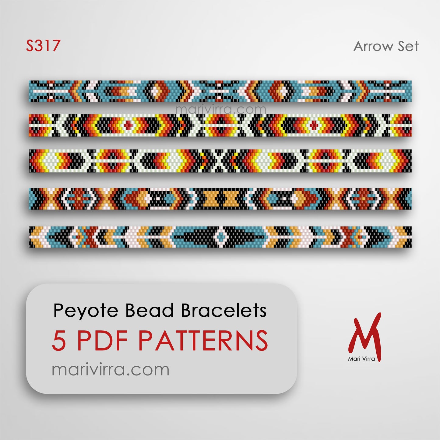 Arrow Narrow Set of Five Peyote Digital Bead Patterns
