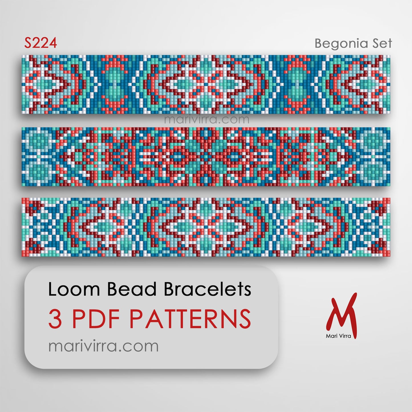 Begonia Set of Three Loom Digital Bead Patterns