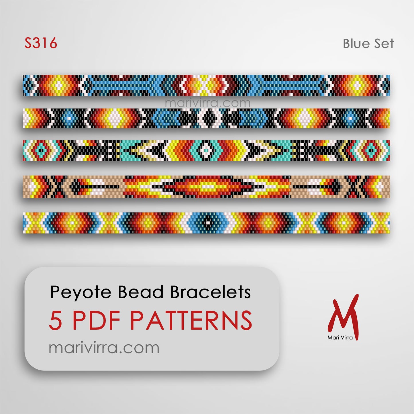 Blue Narrow Set of Five Peyote Digital Bead Patterns