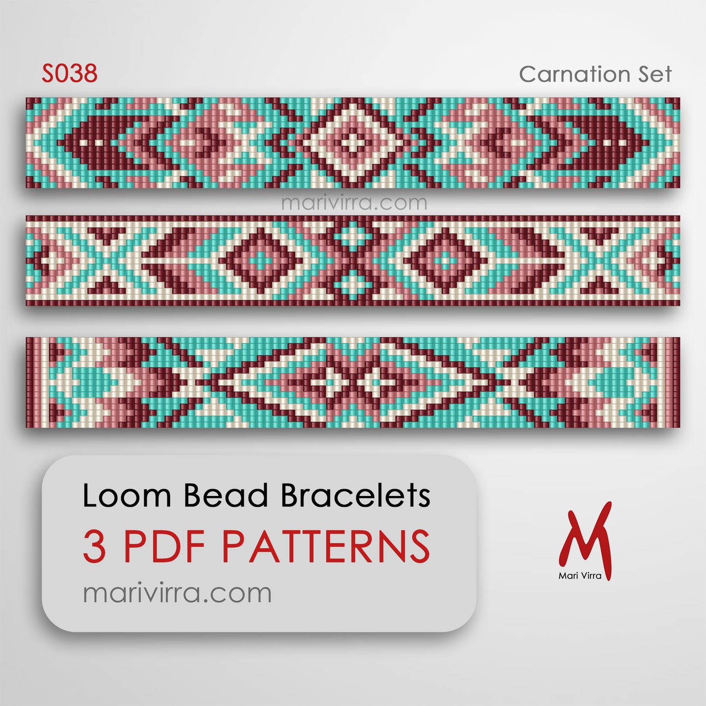 Carnation Set of Three Loom Digital Bead Patterns