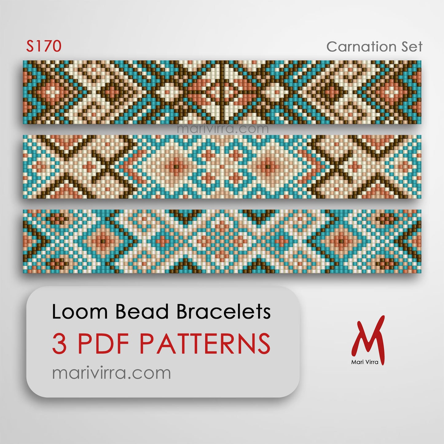 Carnation Inspired Set of Three Loom Digital Bead Patterns