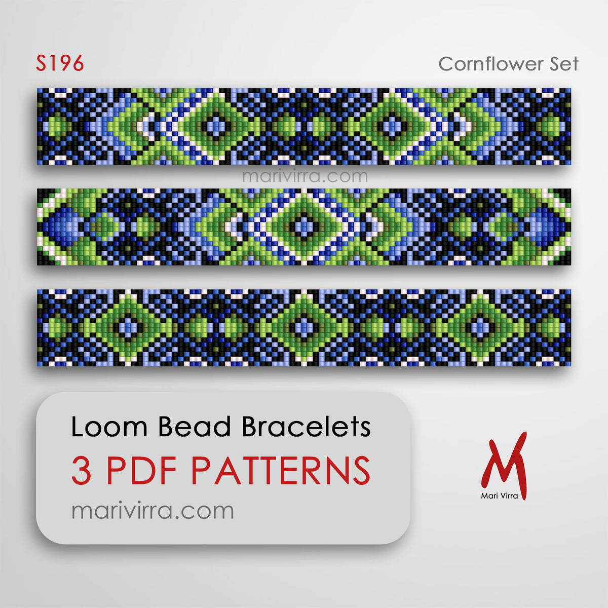 Cornflower Set of Three Loom Digital Bead Patterns