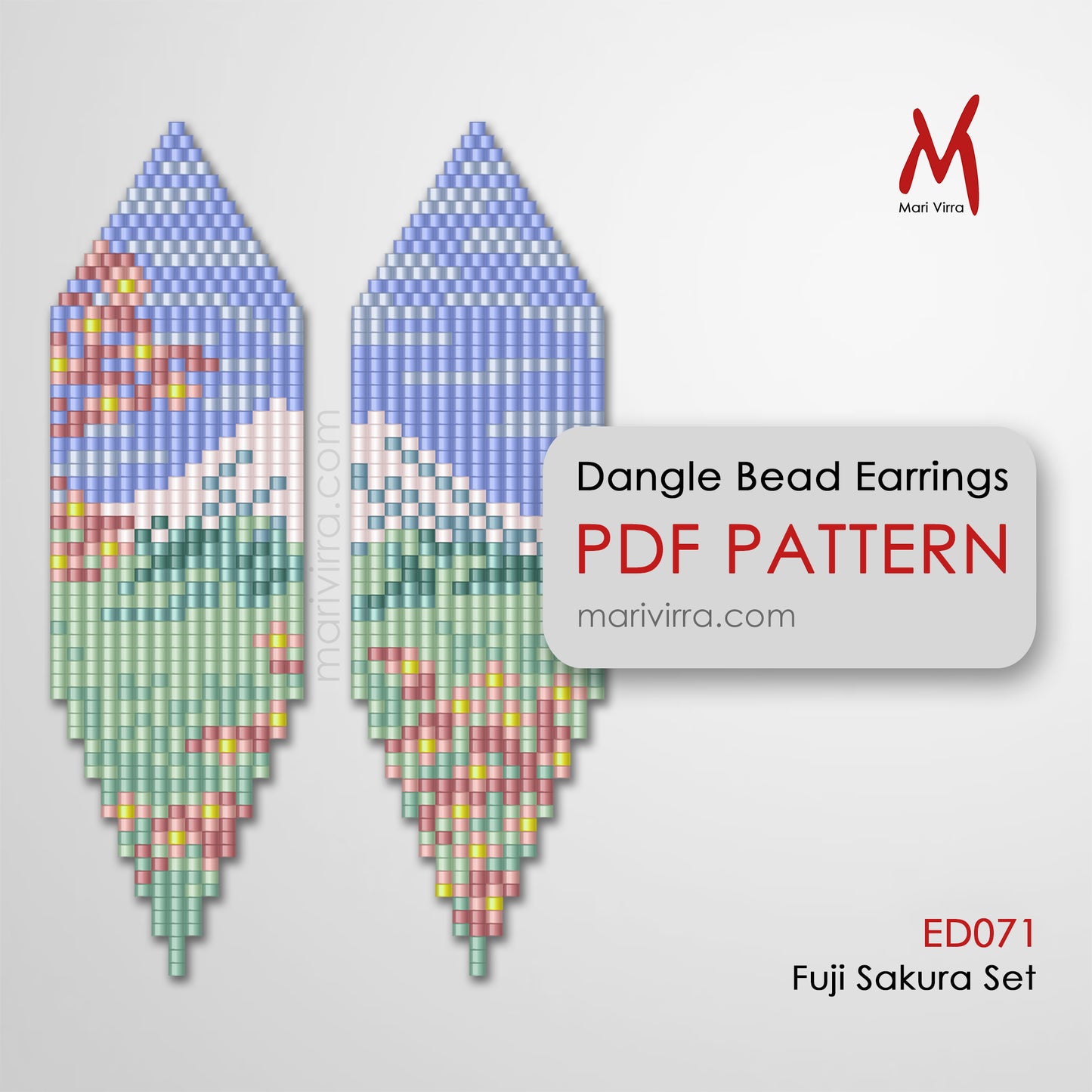 Fuji Sakura Dangle Earrings Digital Bead Pattern