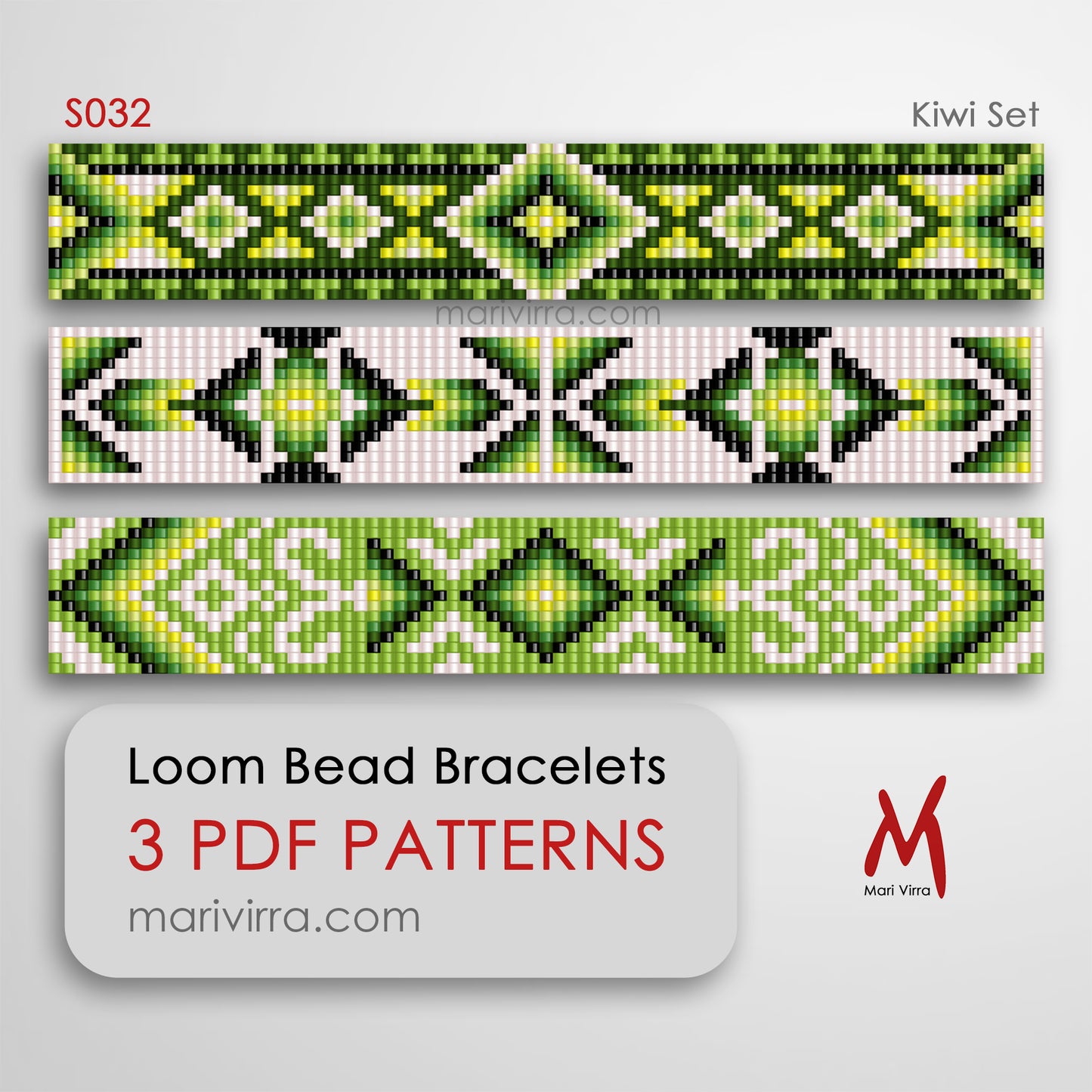 Kiwi Set of Three Loom Digital Bead Patterns