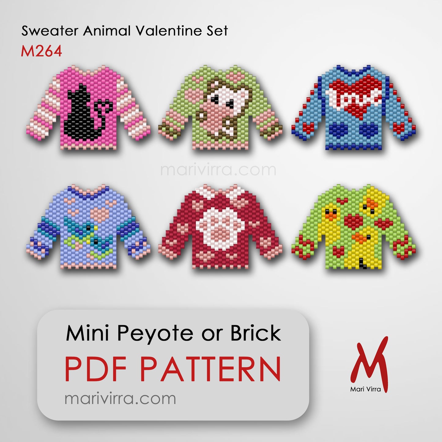 Sweater Animal Valentine Set Peyote or Brick Digital Bead Pattern