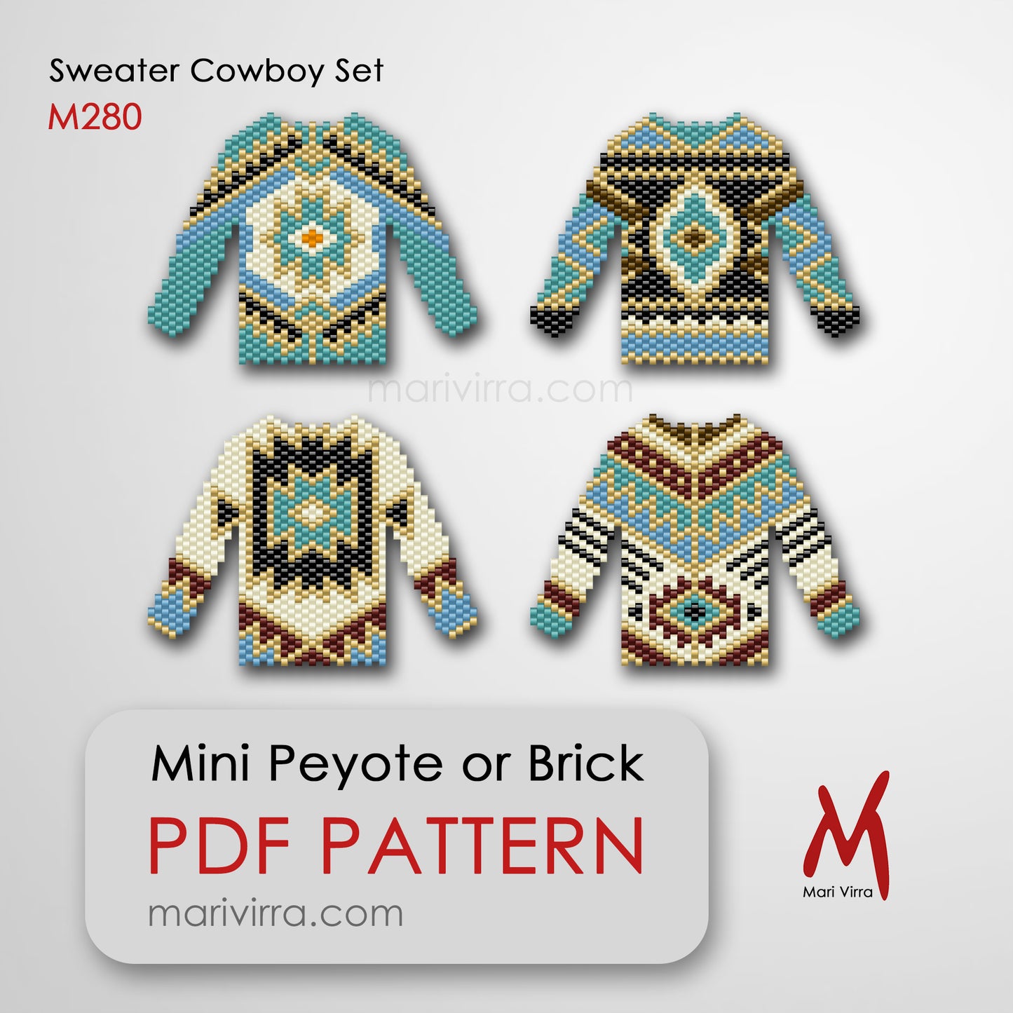Turquoise Cowboy Sweater Set Peyote or Brick Digital Bead Pattern