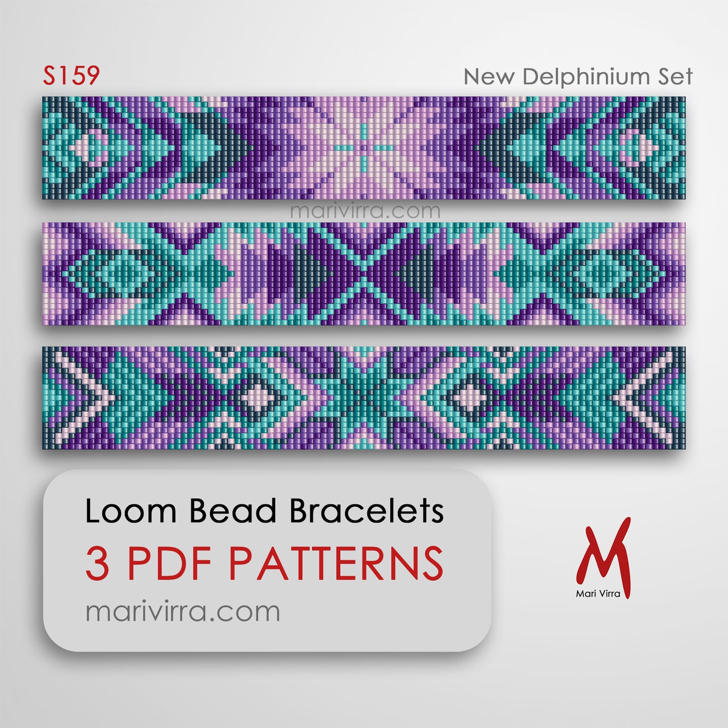 New Delphinium Set of Three Loom Digital Bead Patterns