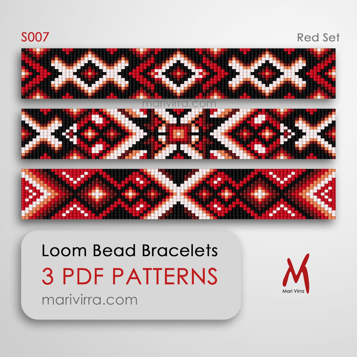 Red Set of Three Loom Digital Bead Patterns