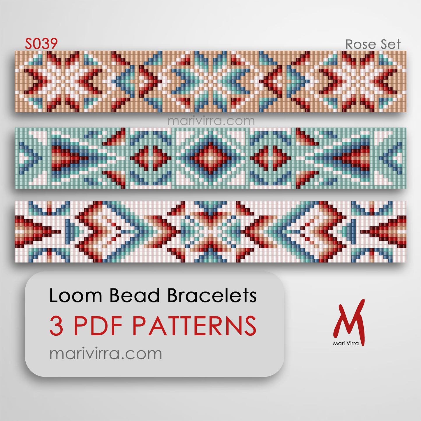 Rose Set of Three Loom Digital Bead Patterns