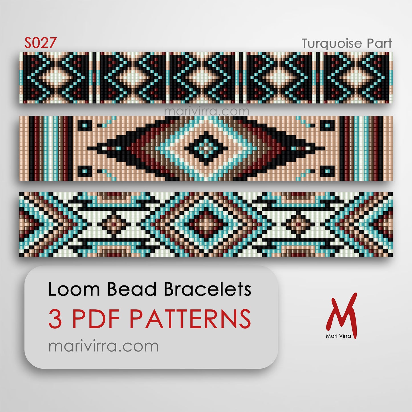 Turquoise Part Set of Three Loom Digital Bead Patterns
