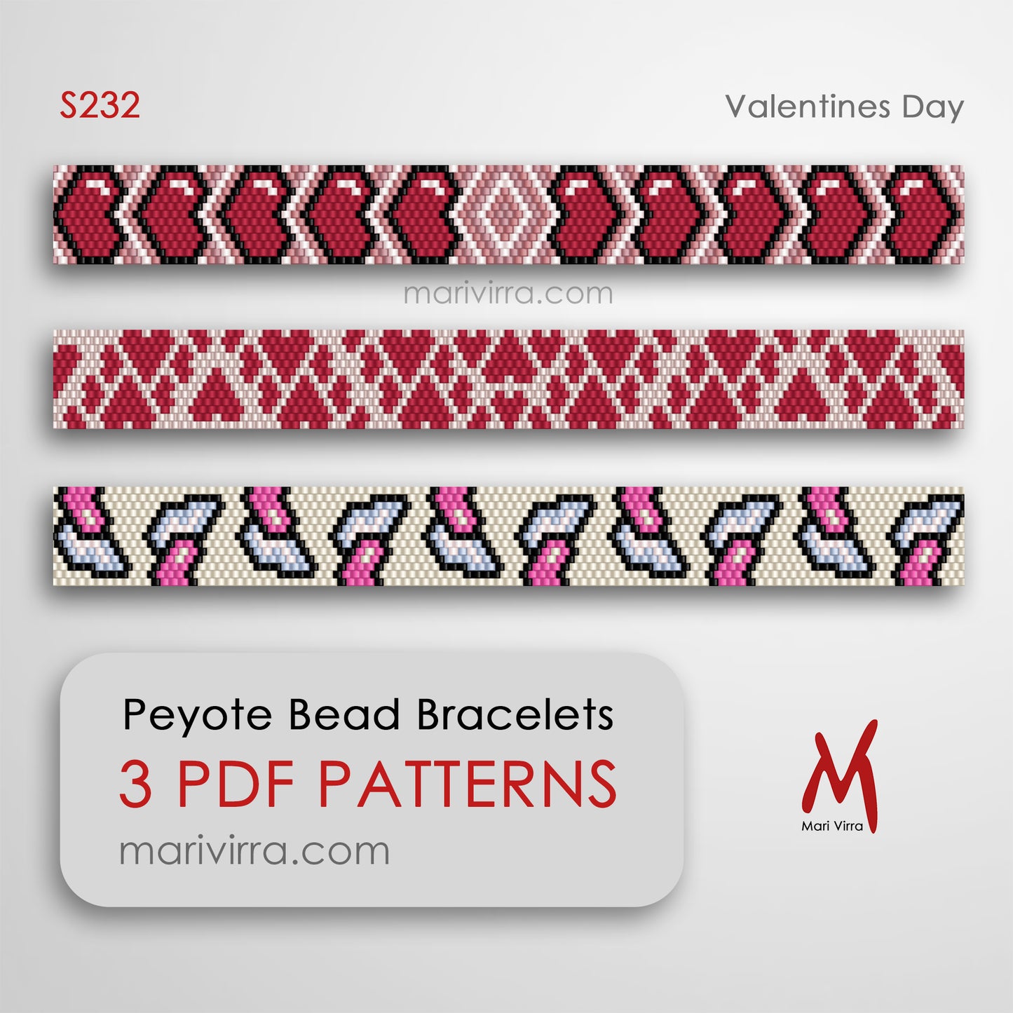 Valentines Day Set of Three Peyote Digital Bead Patterns
