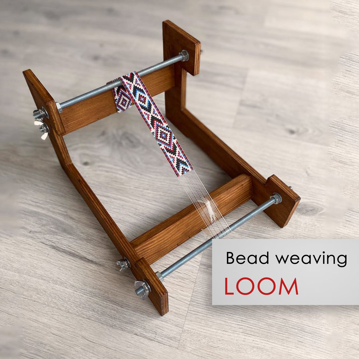 Dark Large Wooden Loom for LONG seed beadwork weaving