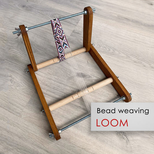Brown Upright Loom for LONG seed beadwork weaving