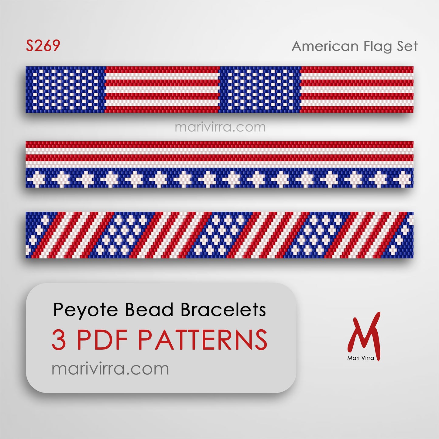 American Flag Set of Three Peyote Digital Bead Patterns