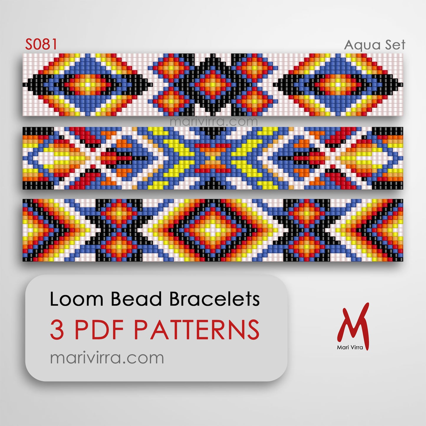 Aqua Set of Three Loom Digital Bead Patterns