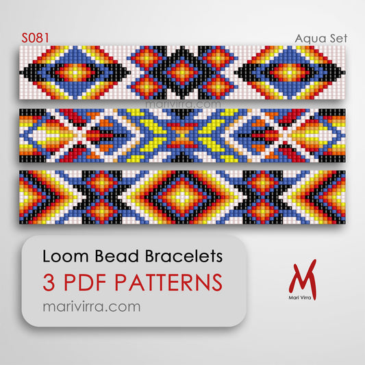 Aqua Set of Three Loom Digital Bead Patterns