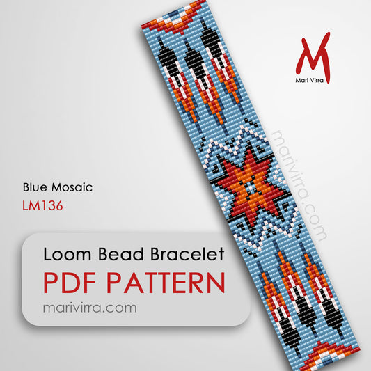 Blue Mosaic Bracelet Loom Digital Bead Pattern