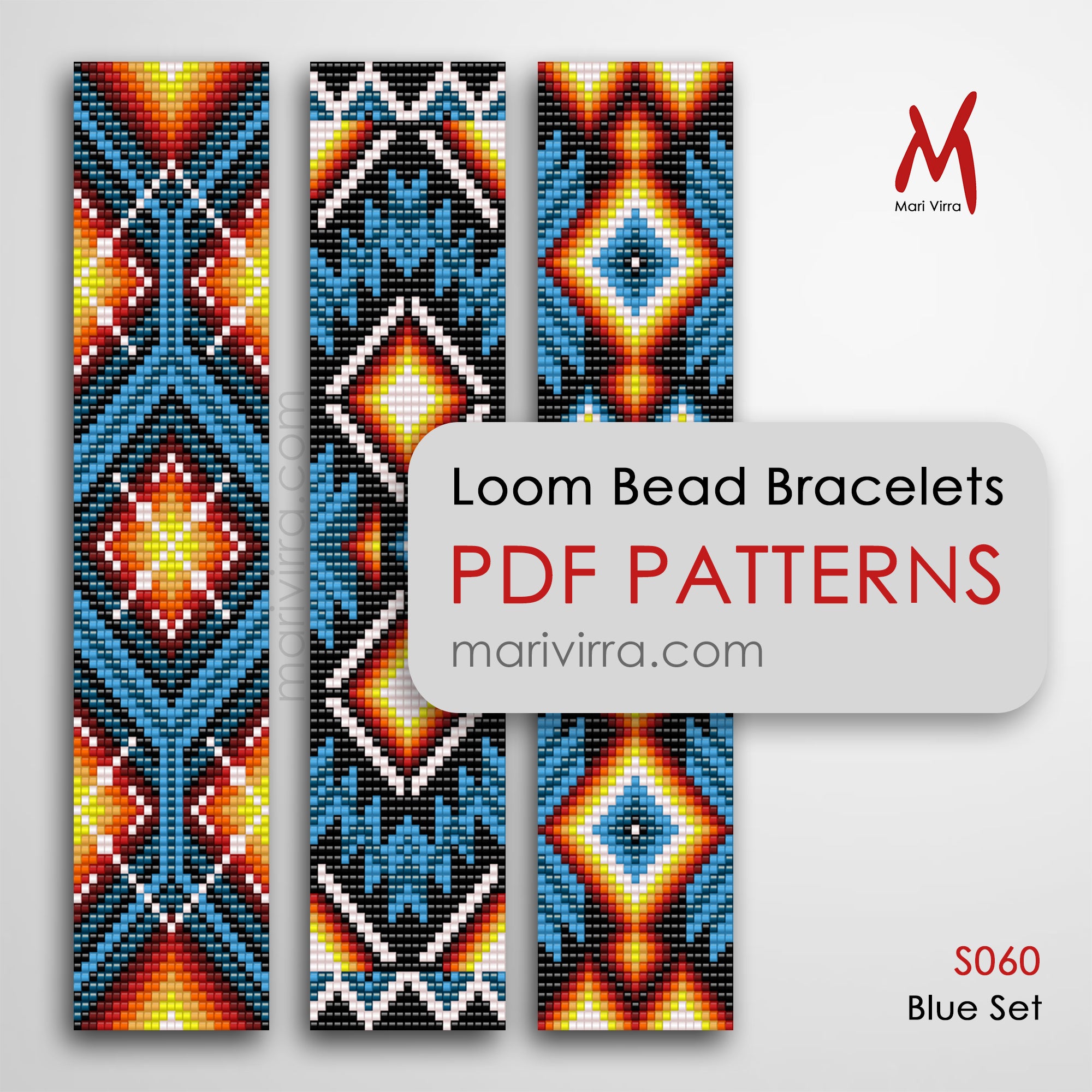Blue Set of Three Loom Digital Bead Patterns – MariVirra