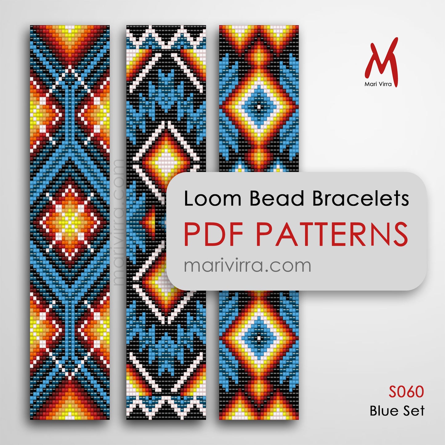Blue Set of Three Loom Digital Bead Patterns