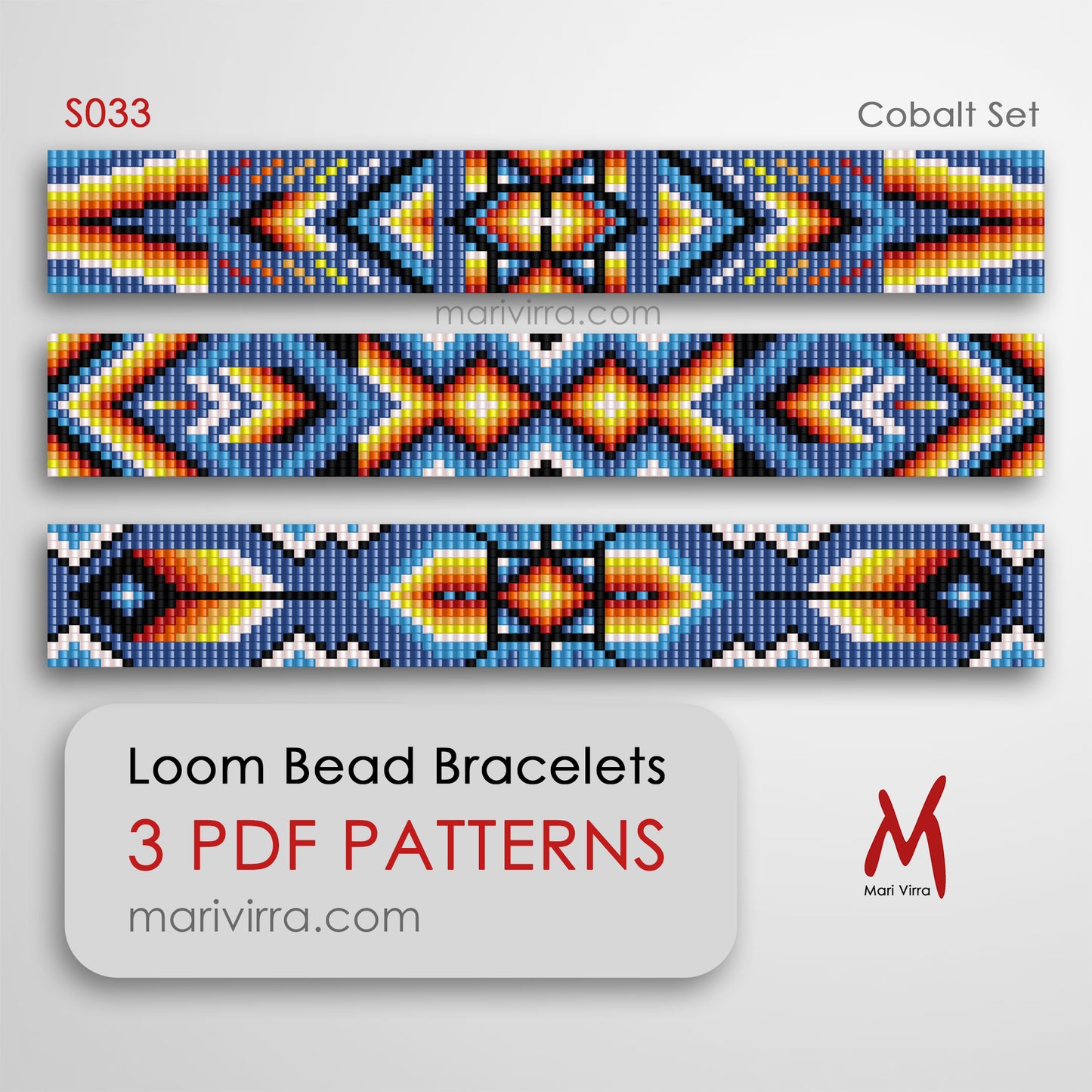 Cobalt Set of Three Loom Digital Bead Patterns