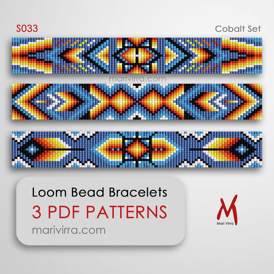 Cobalt Set of Three Loom Digital Bead Patterns
