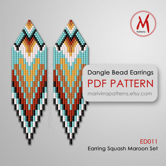 Squash Maroon Dangle Earrings Digital Bead Pattern