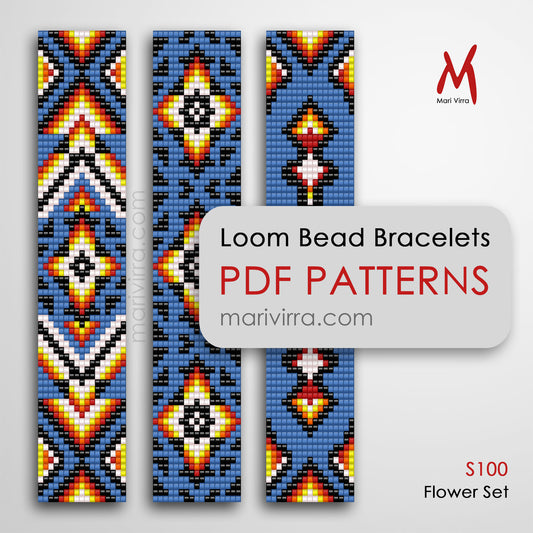 Flower Set of Three Loom Digital Bead Patterns