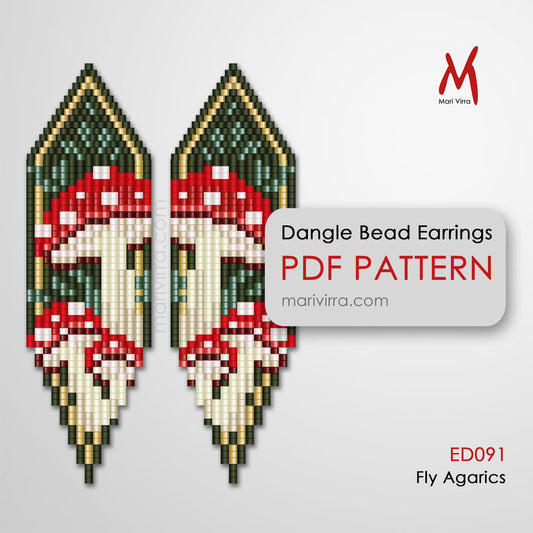 Fly Agarics Red Amanita Dangle Earrings Digital Bead Pattern