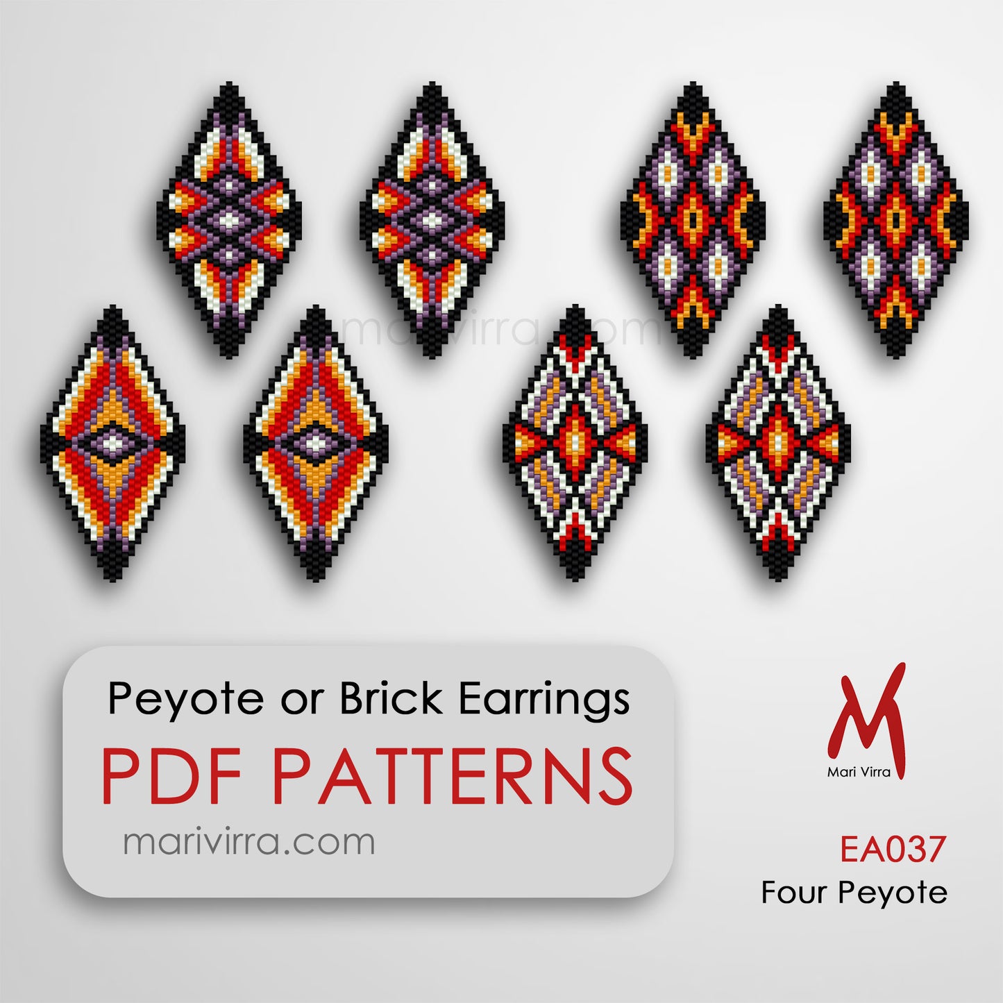 Four Peyote Earrings Short Earrings Digital Bead Pattern