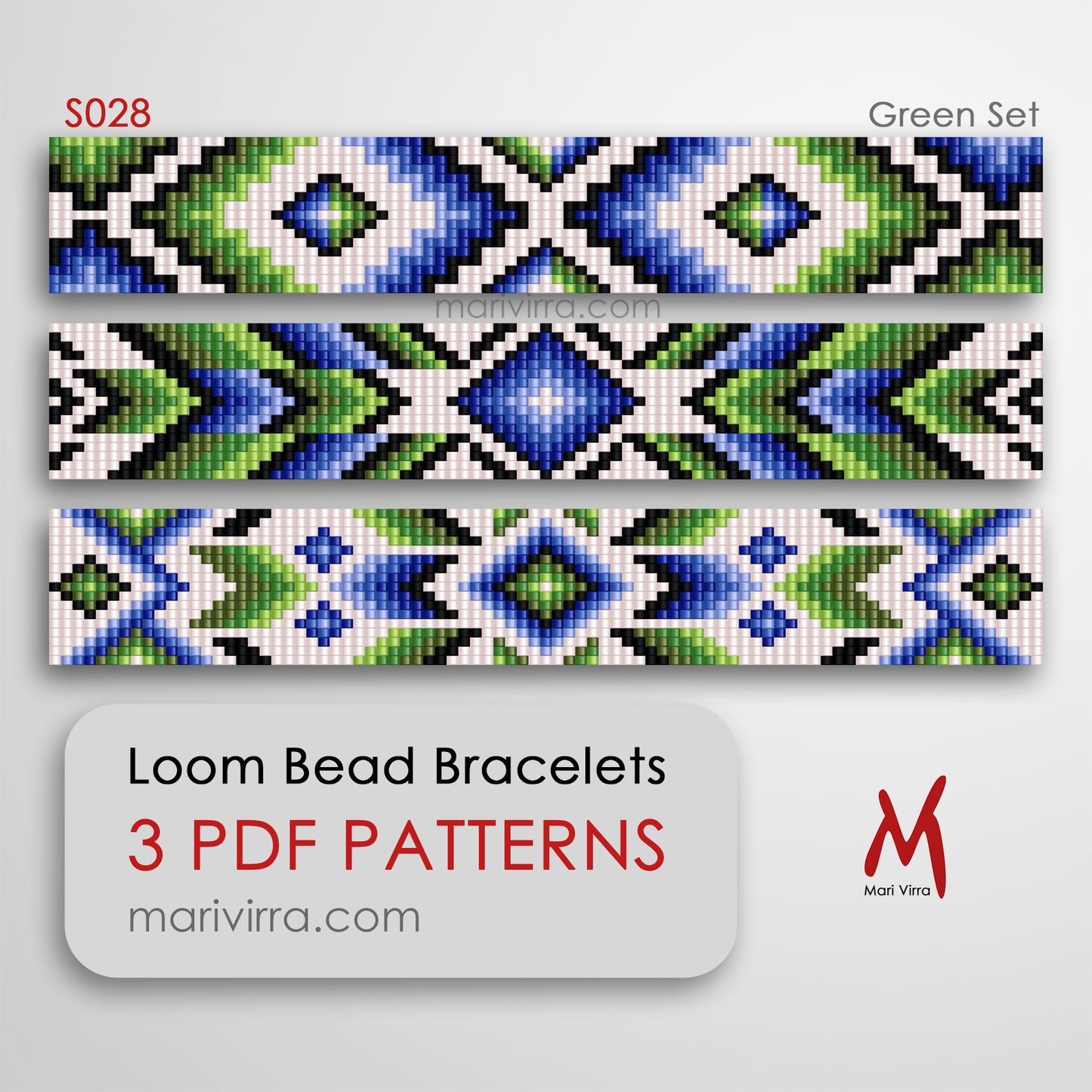 Green Set of Three Loom Digital Bead Patterns
