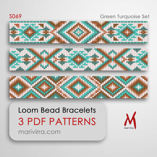 Green Turquoise Set of Three Loom Digital Bead Patterns