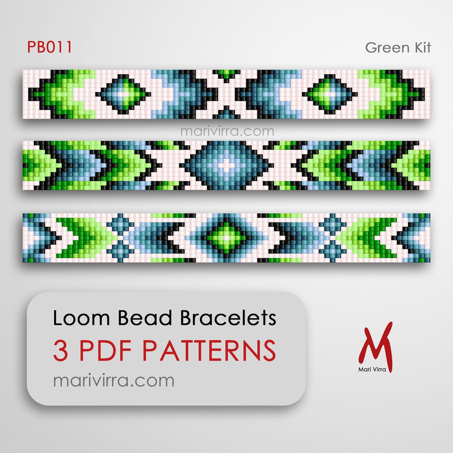Green Blue Preciosa Set of Three Loom Digital Bead Patterns