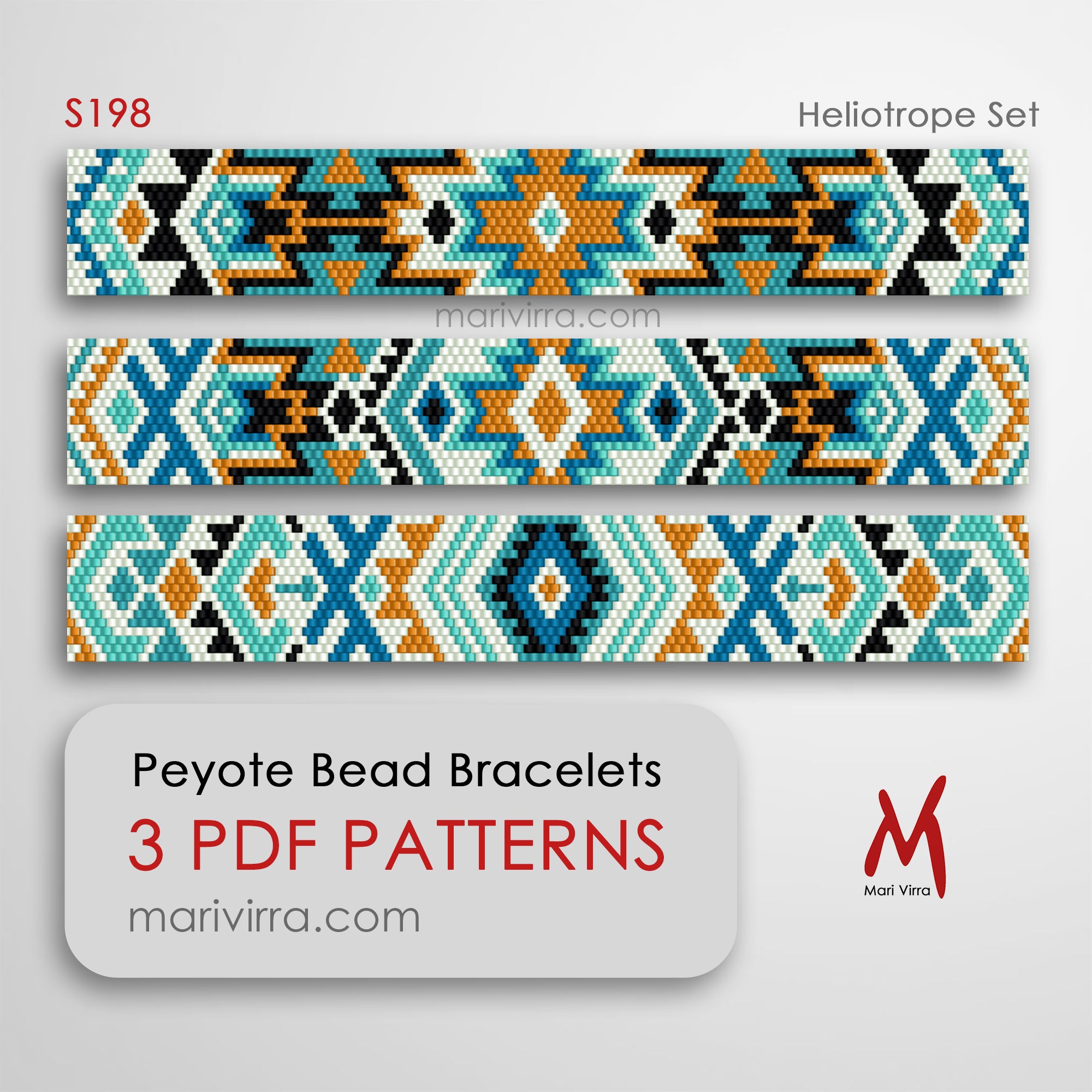 Heliotrope Set of Three Peyote Digital Bead Patterns – MariVirra