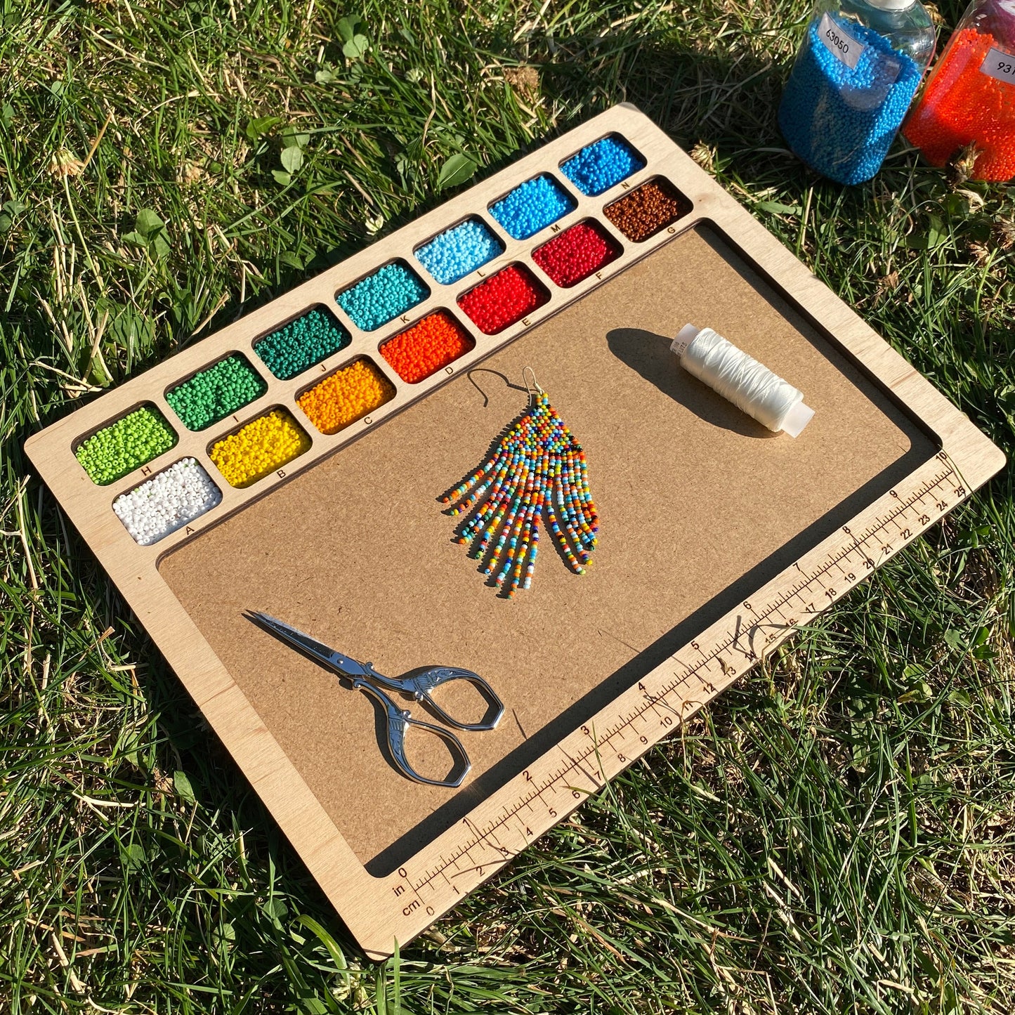 Bead Organizer Board with Lettered Compartment Trays & MDF Work Surface