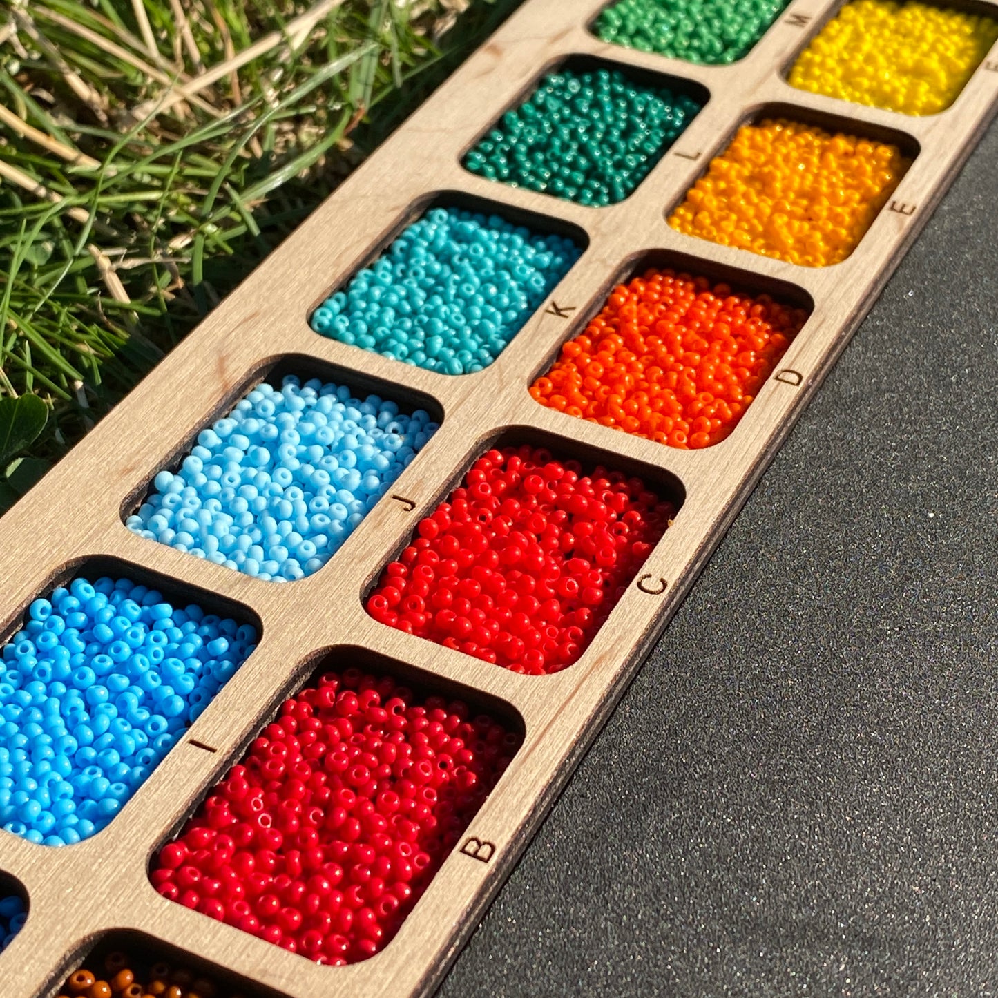 Soft Bead Organizer Board with Lettered Compartment Trays & Black Foam Work Surface