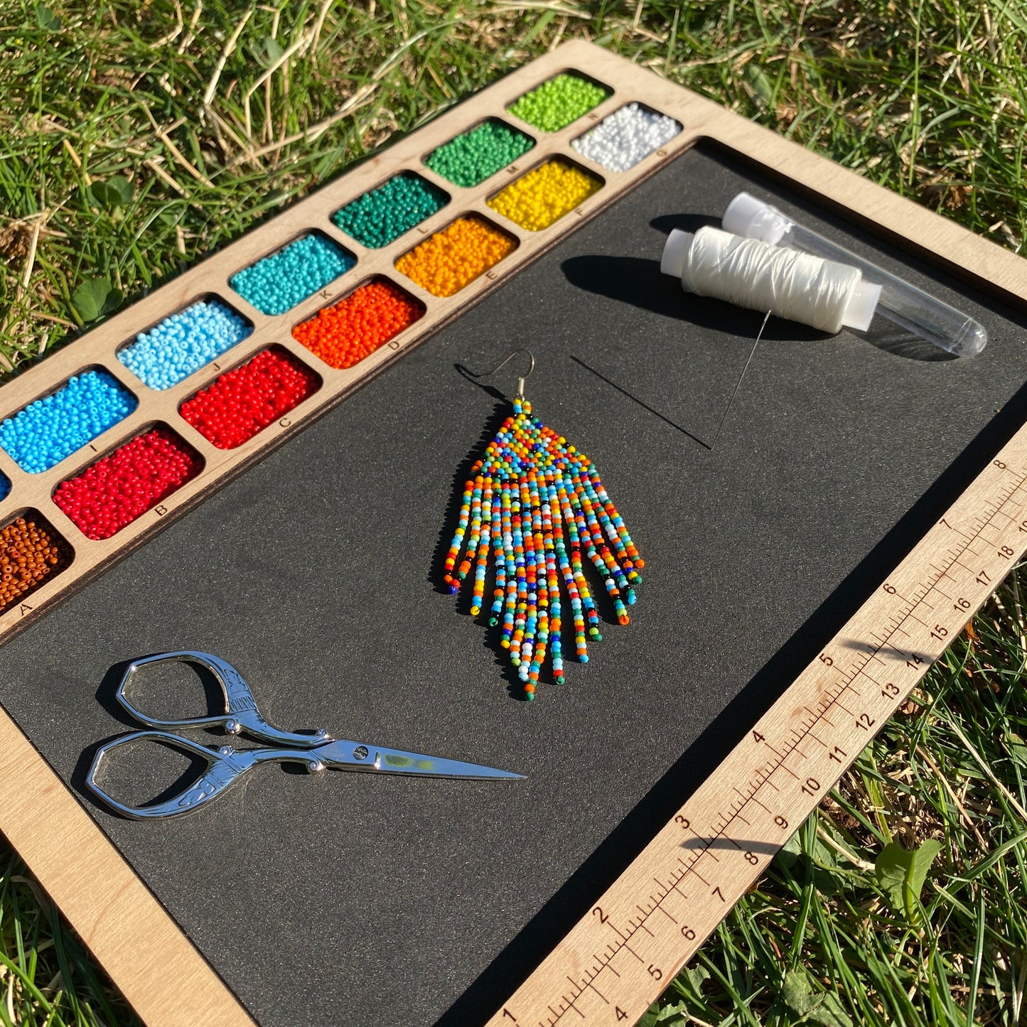 Soft Bead Organizer Board with Lettered Compartment Trays & Black Foam Work Surface