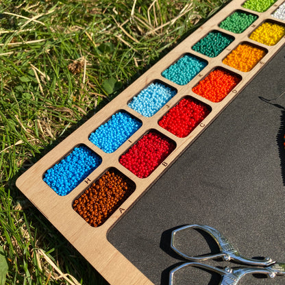 Soft Bead Organizer Board with Lettered Compartment Trays & Black Foam Work Surface