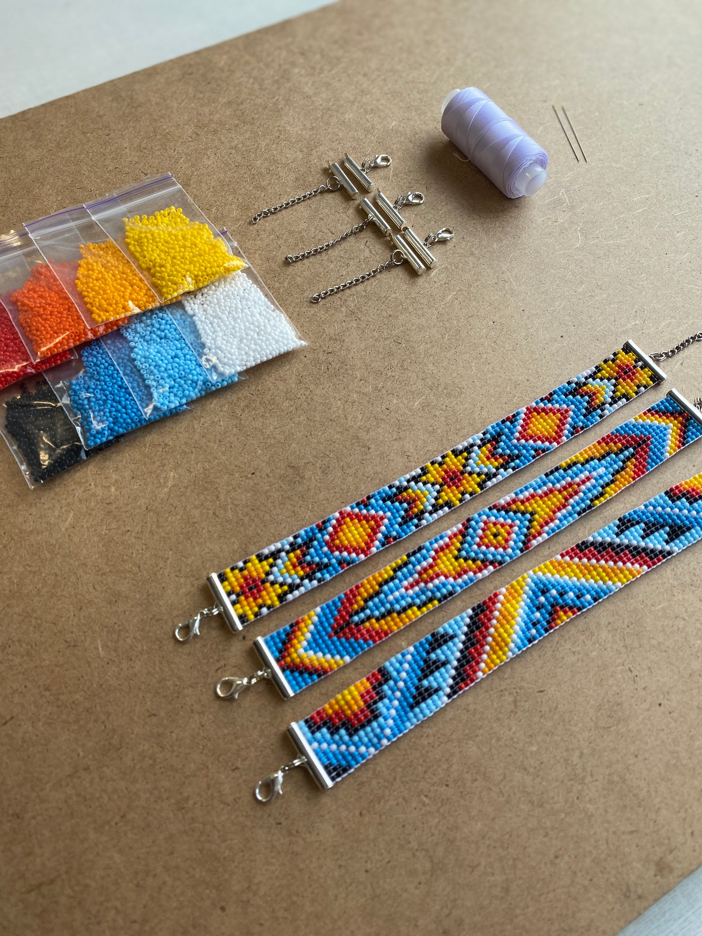 Native Set Kit for creating 3 Loom Bracelets - Jewelry making SET