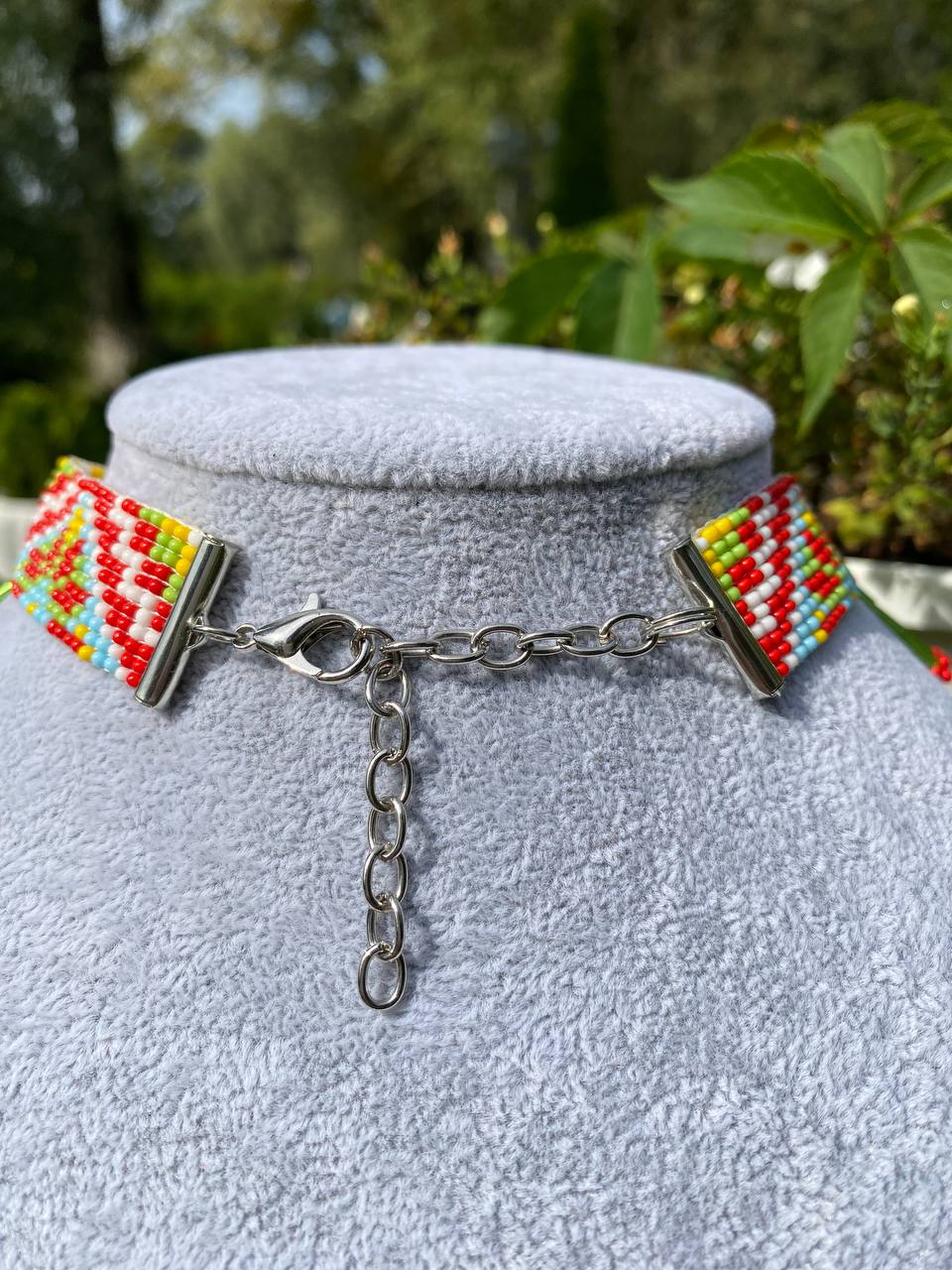 Summer Beaded Dangle Collar Necklace – Green Meadow Fringe with Flowers Inspired Choker