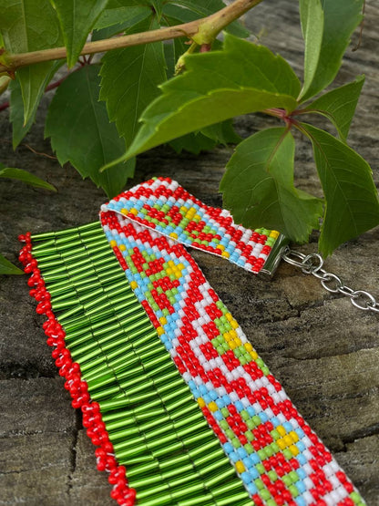 Summer Beaded Dangle Collar Necklace – Green Meadow Fringe with Flowers Inspired Choker