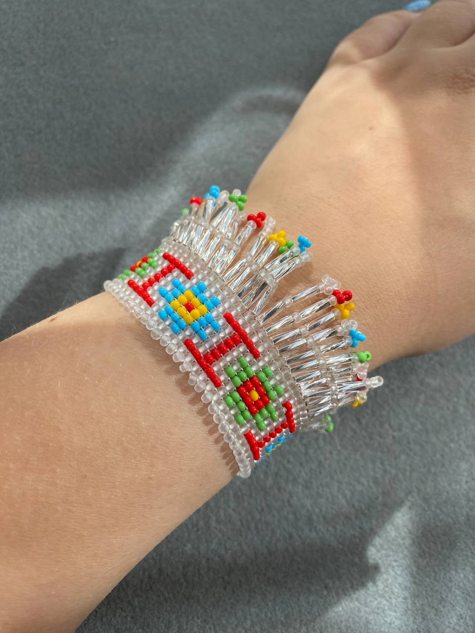 Beaded Bracelets with Fringes Handmade Jewelry Set – Black and Silver with Original Ukrainian Pattern