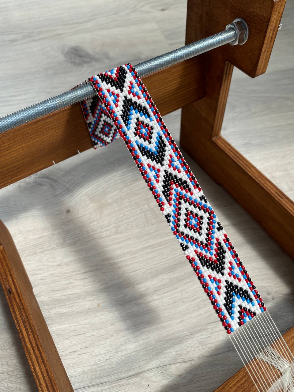 Dark Large Wooden Loom for LONG seed beadwork weaving