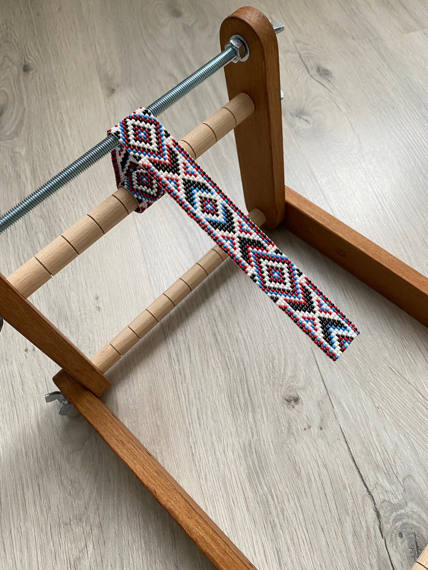 Dark Upright Middle Loom for LONG seed beadwork weaving