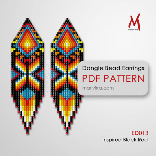 Inspired Black Red Dangle Earrings Digital Bead Pattern