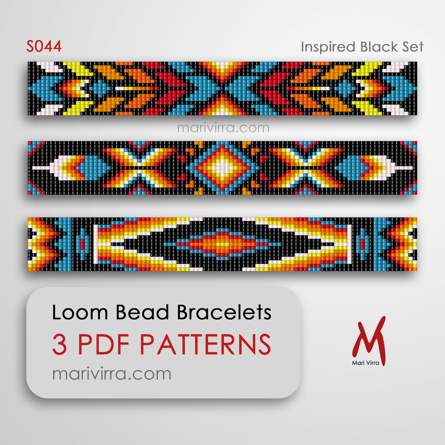 Inspired Black Set of Three Loom Digital Bead Patterns