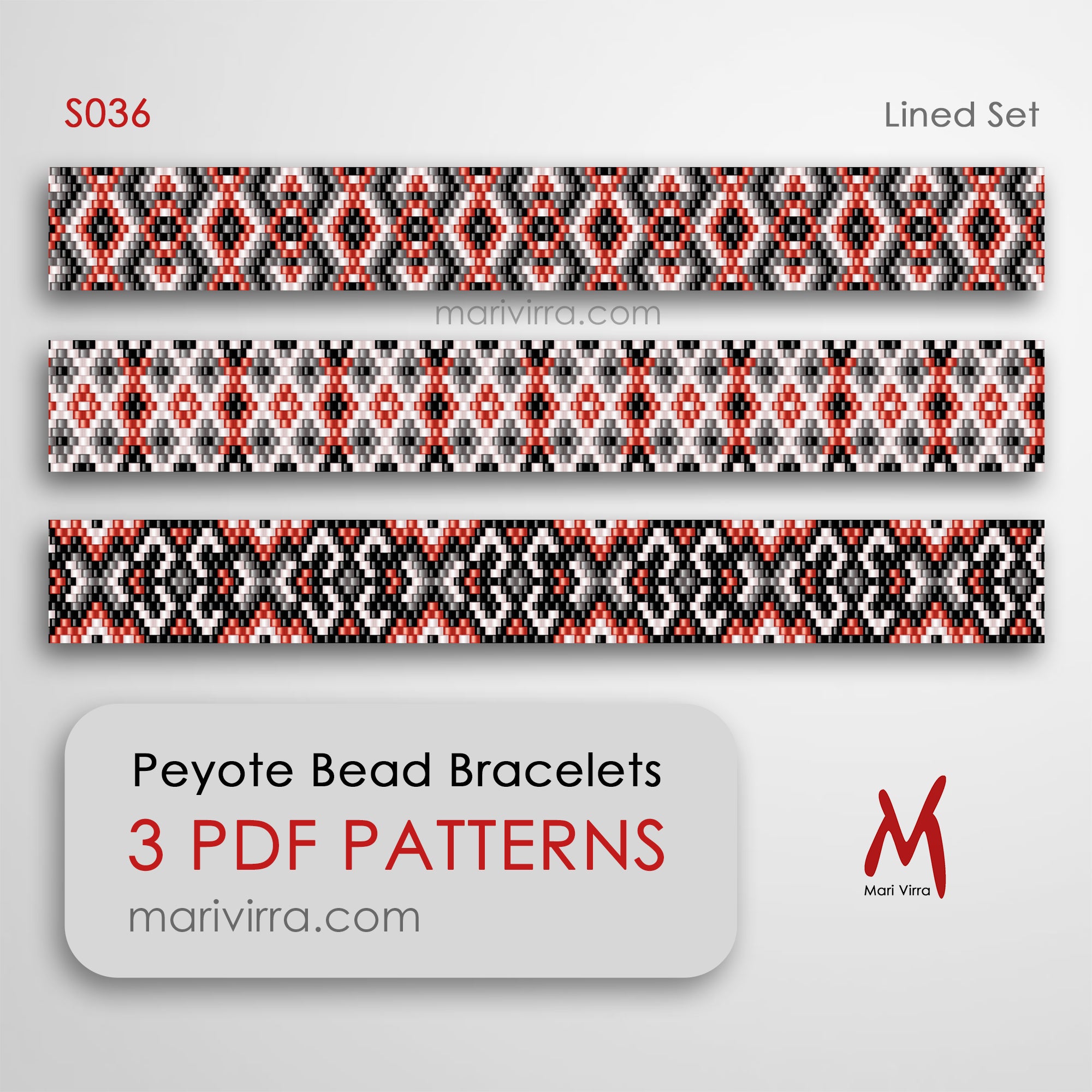 Pay Line Patterns Lined Set of Three Peyote Digital Bead Patterns – MariVirra
