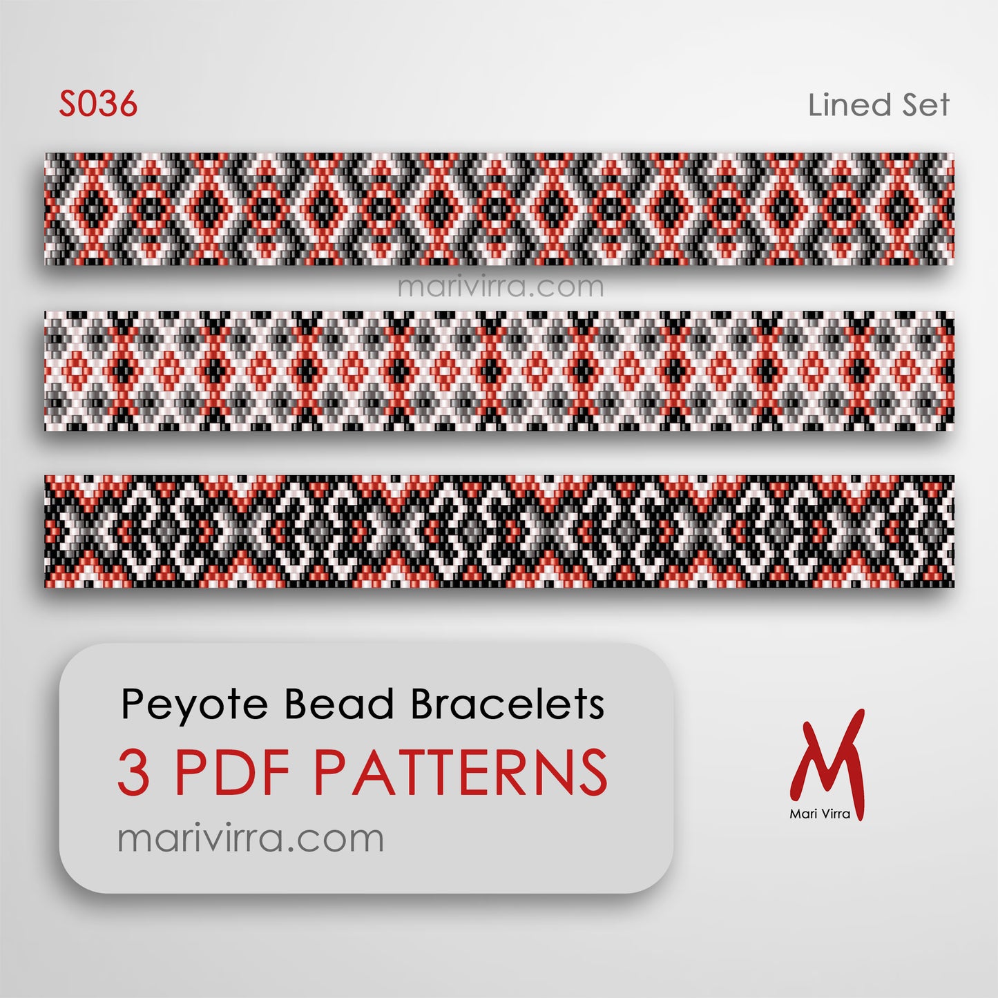 Lined Set of Three Peyote Digital Bead Patterns