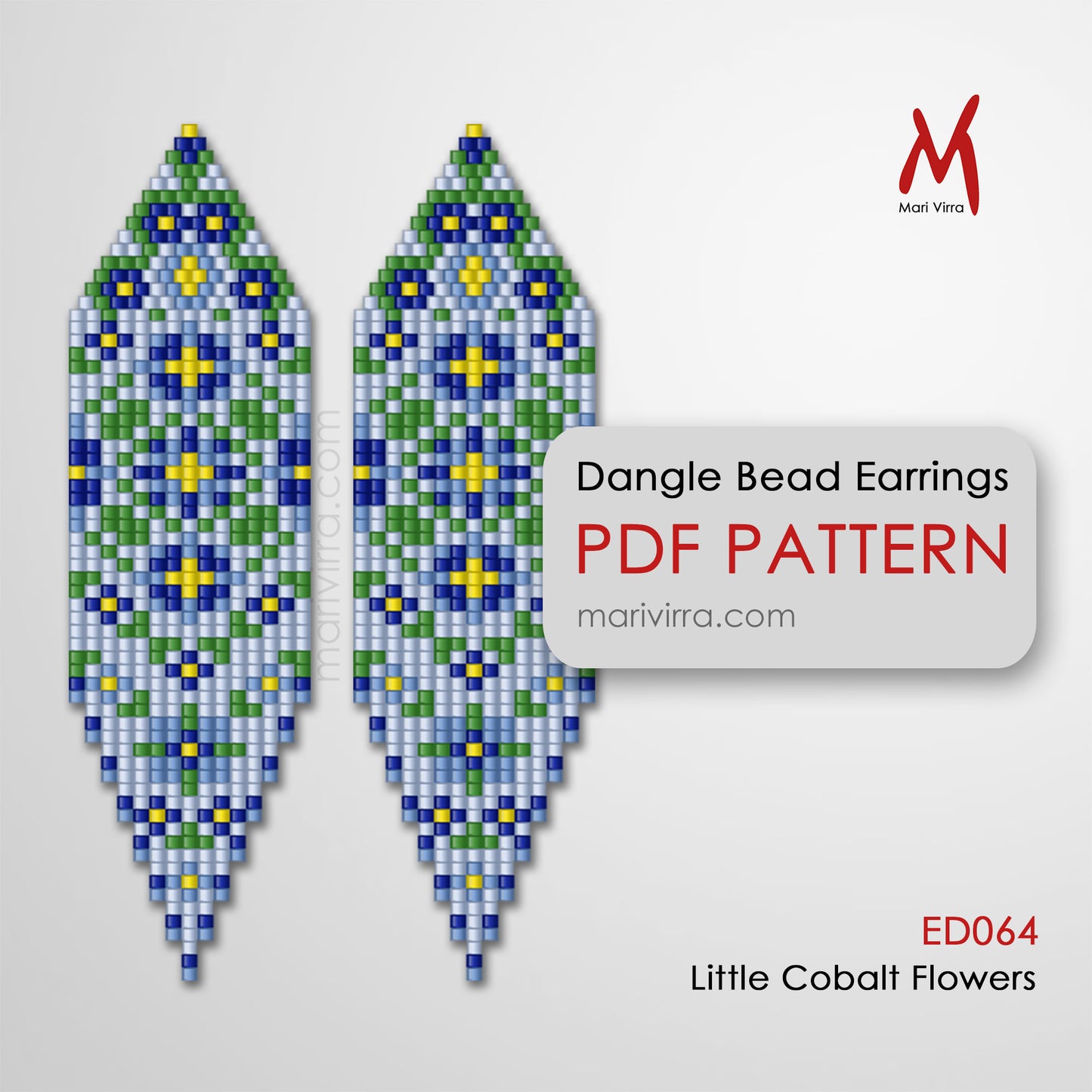 Little Cobalt Flowers Dangle Earrings Digital Bead Pattern